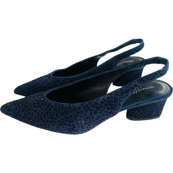 NWOB DONALD J. PLINER 9.5 dark blue leopard print kitten heel mules - Picture 2 of 6